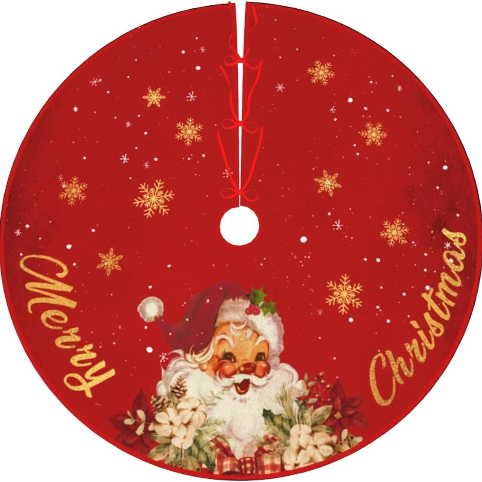 Red and gold Santa Christmas tree skirt, 48 inch