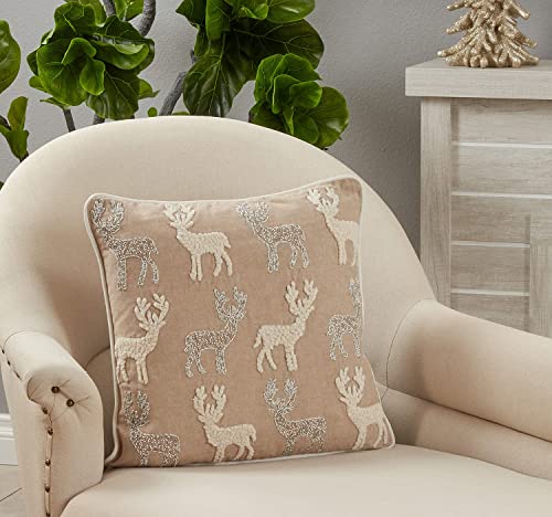 Hand-Beaded Reindeer Throw Pillow