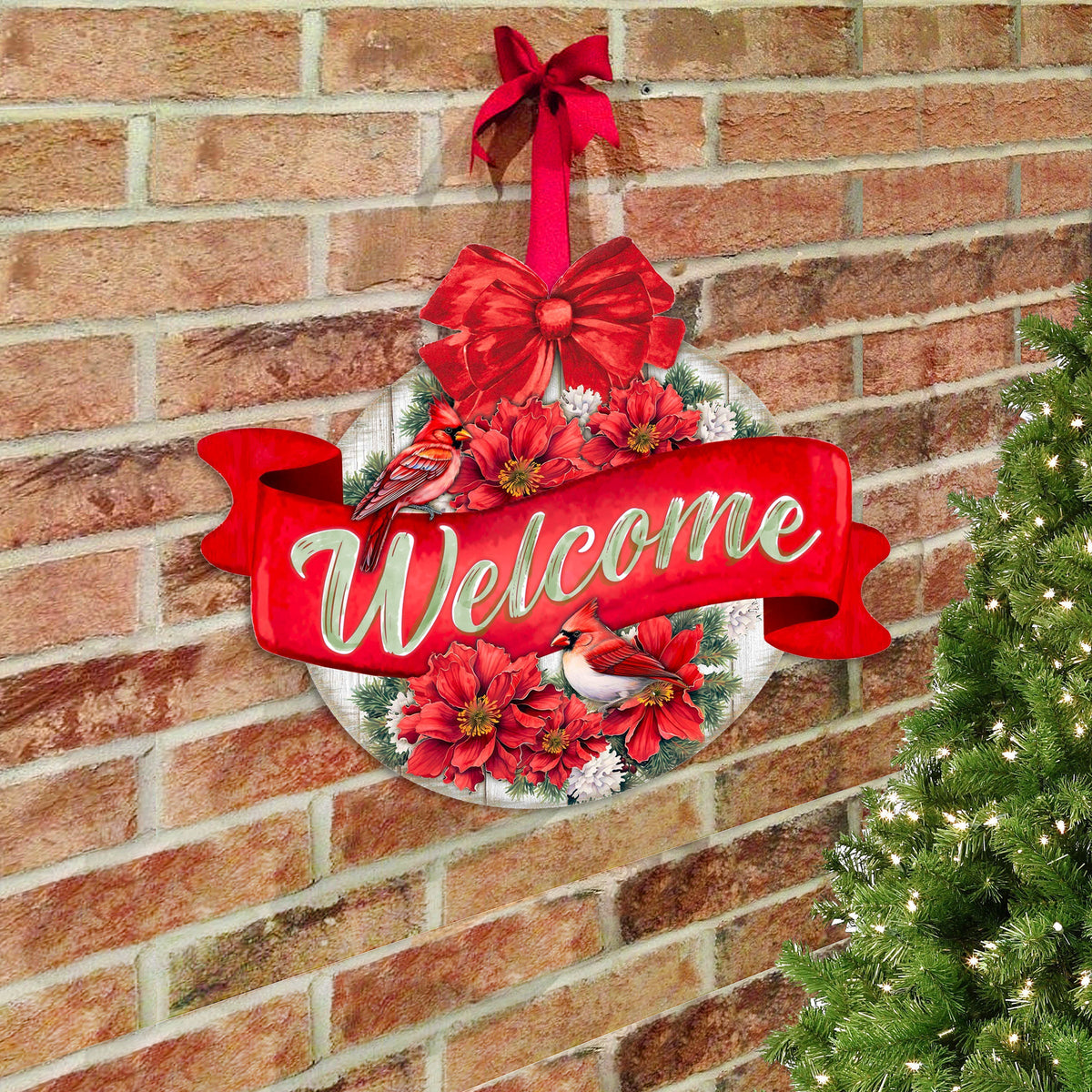 Christmas Wreath Wooden Welcome Sign