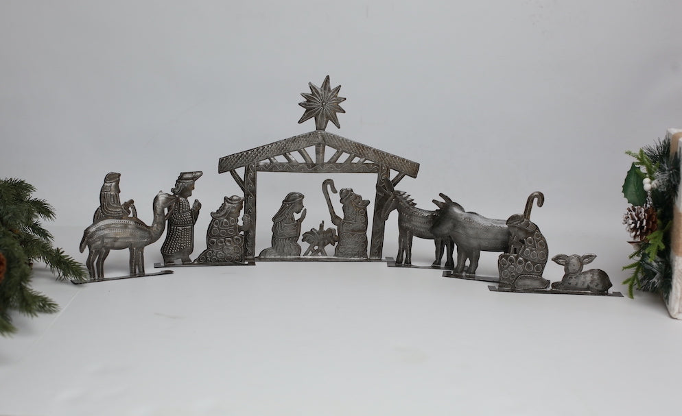 Haitian Steel-Drum Metal Nativity Set, 6 Pieces