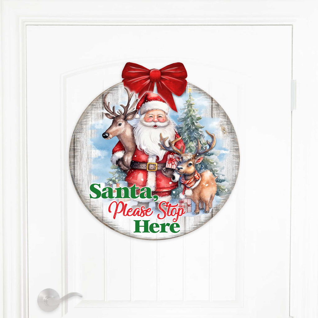 "Santa Please Stop Here" Wooden Porch Sign