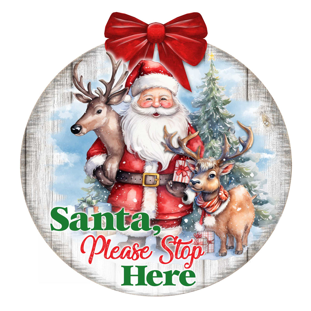"Santa Please Stop Here" Wooden Porch Sign