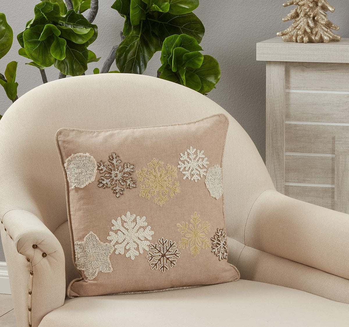 Beaded Snowflake Throw Pillow