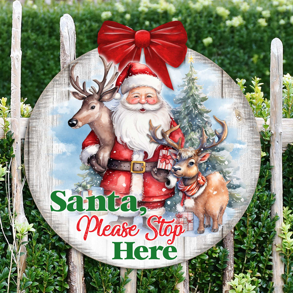 "Santa Please Stop Here" Wooden Porch Sign