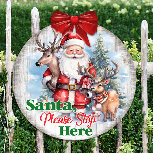 "Santa Please Stop Here" Wooden Porch Sign