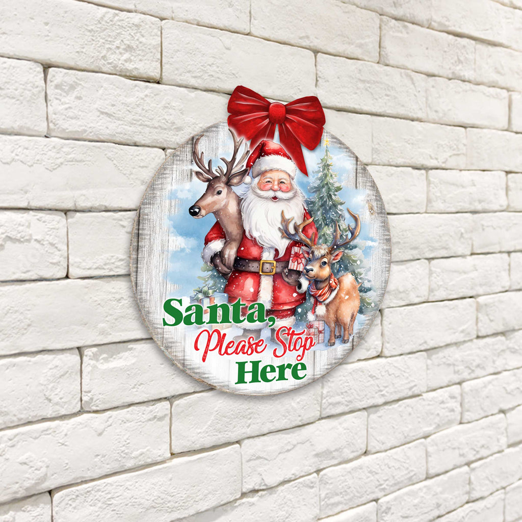 "Santa Please Stop Here" Wooden Porch Sign