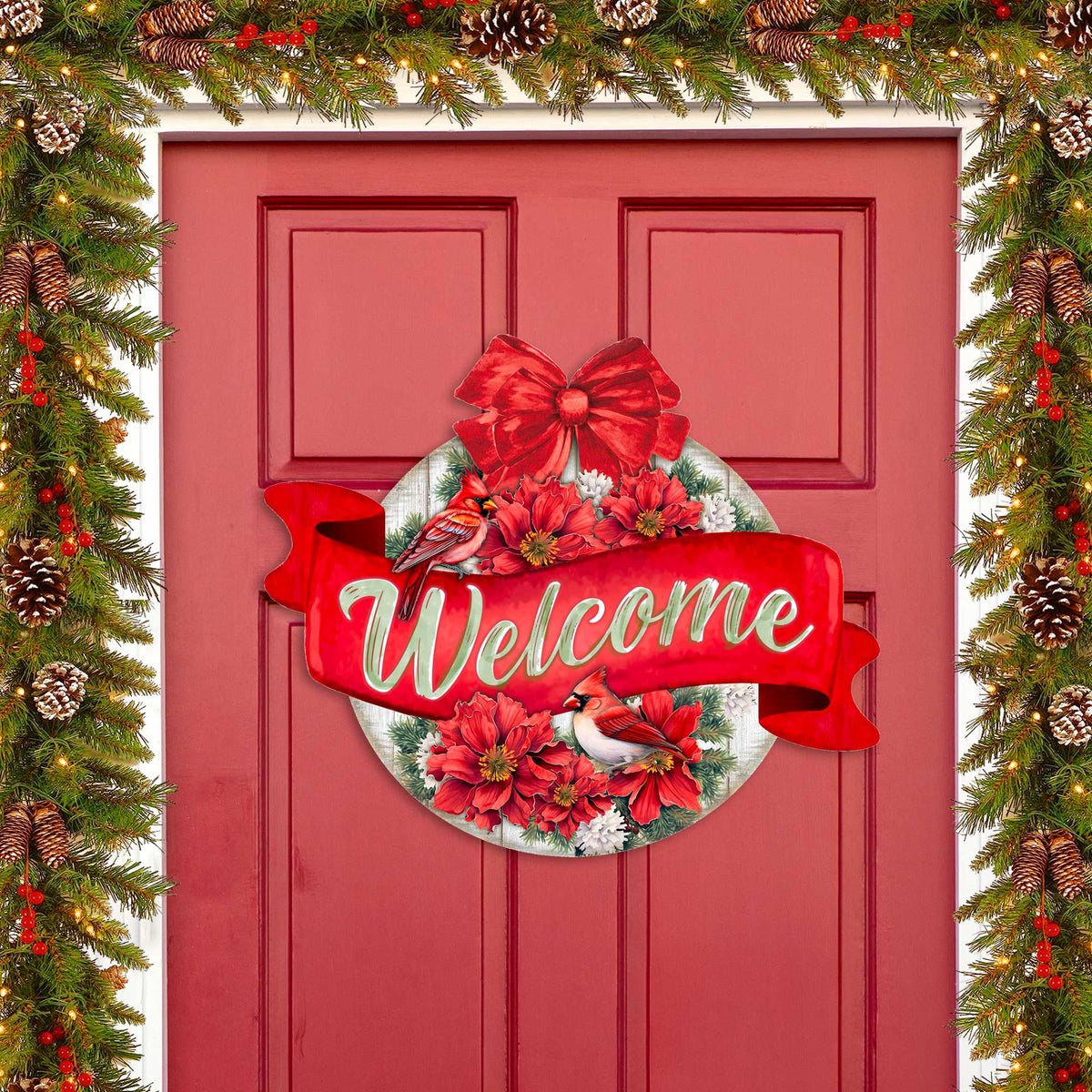 Christmas Wreath Wooden Welcome Sign