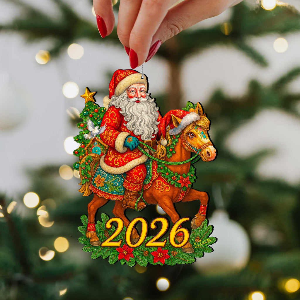 2026 Dated Santa on Horseback Wooden Ornament