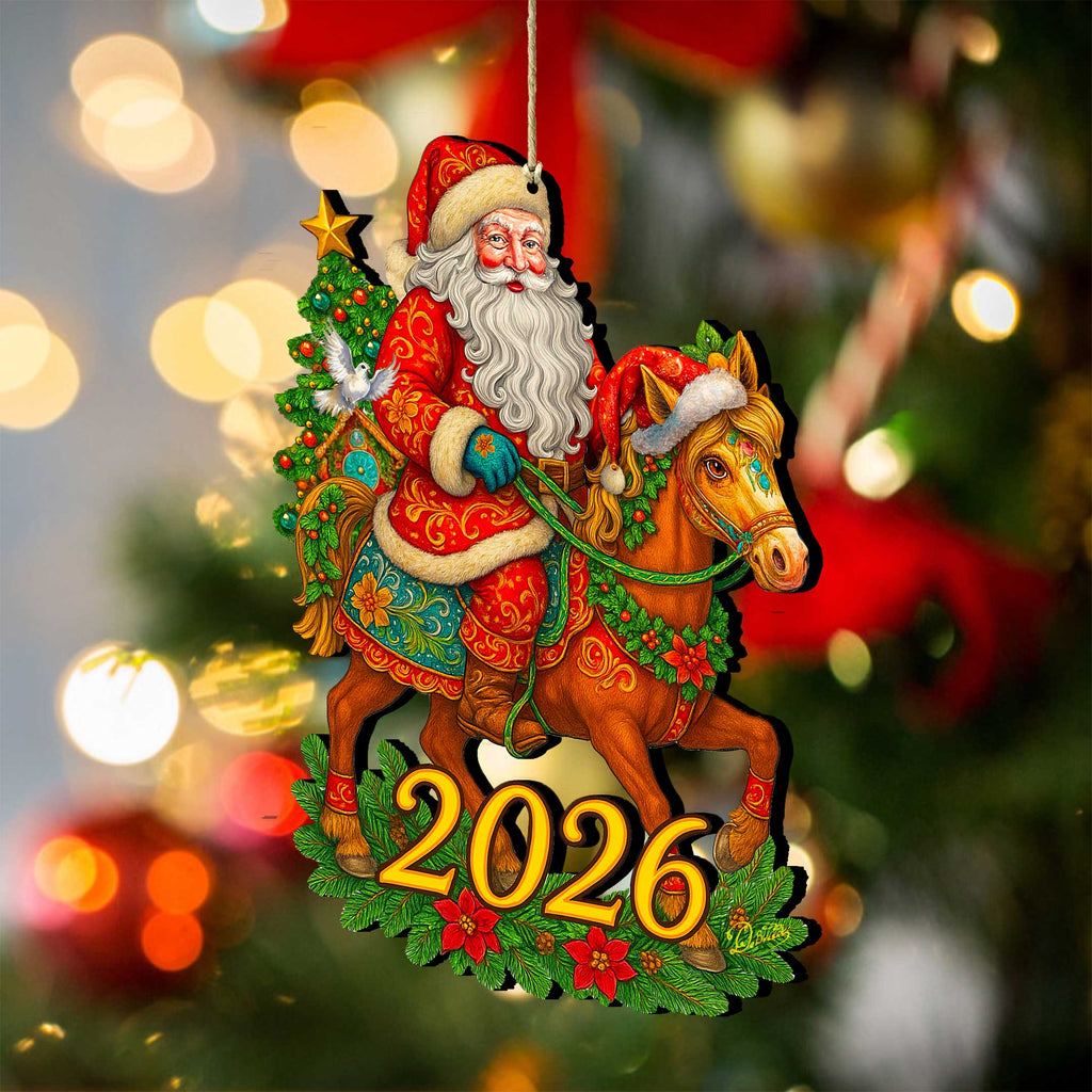 2026 Dated Santa on Horseback Wooden Ornament