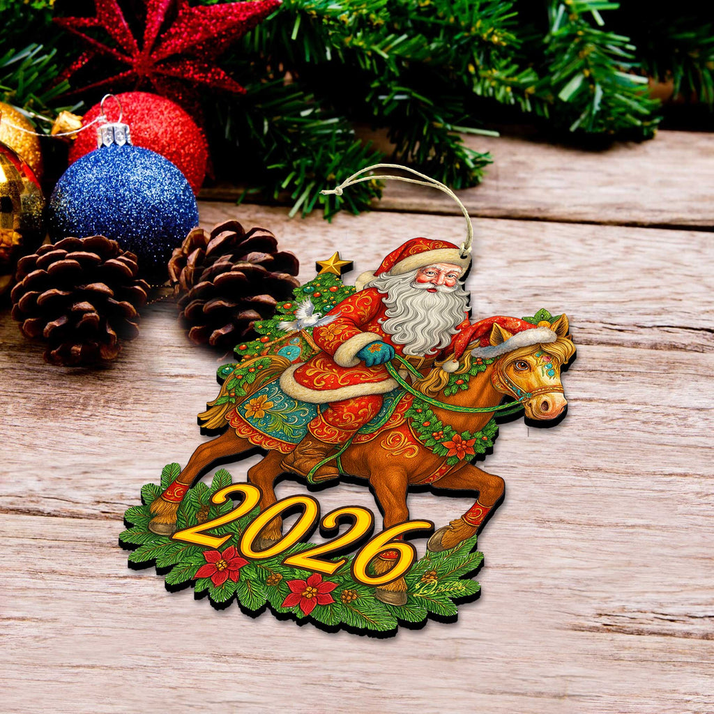2026 Dated Santa on Horseback Wooden Ornament