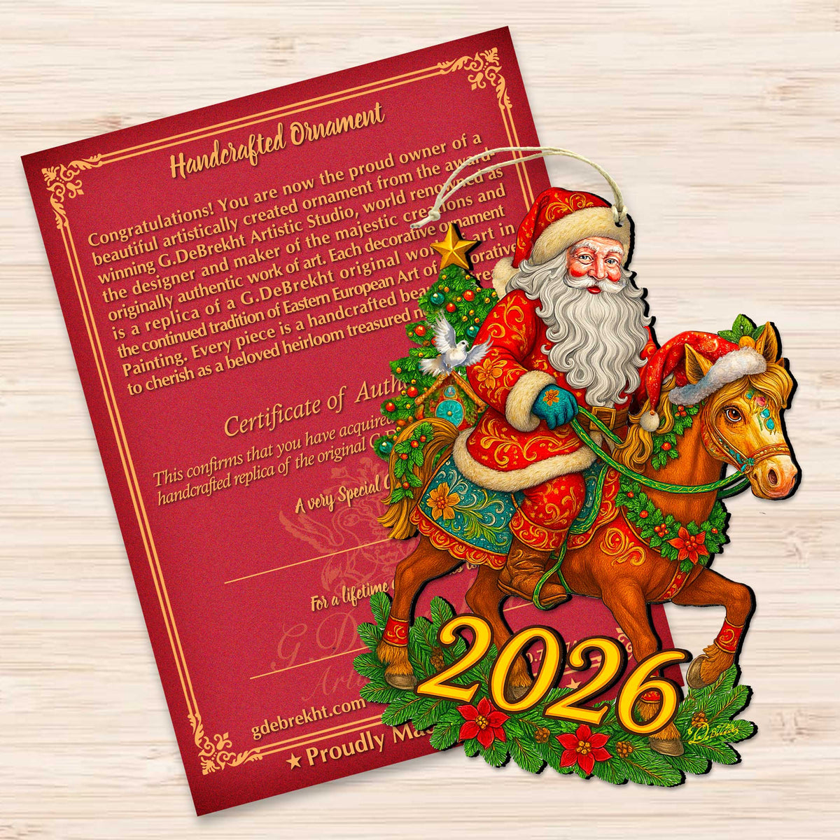 2026 Dated Santa on Horseback Wooden Ornament