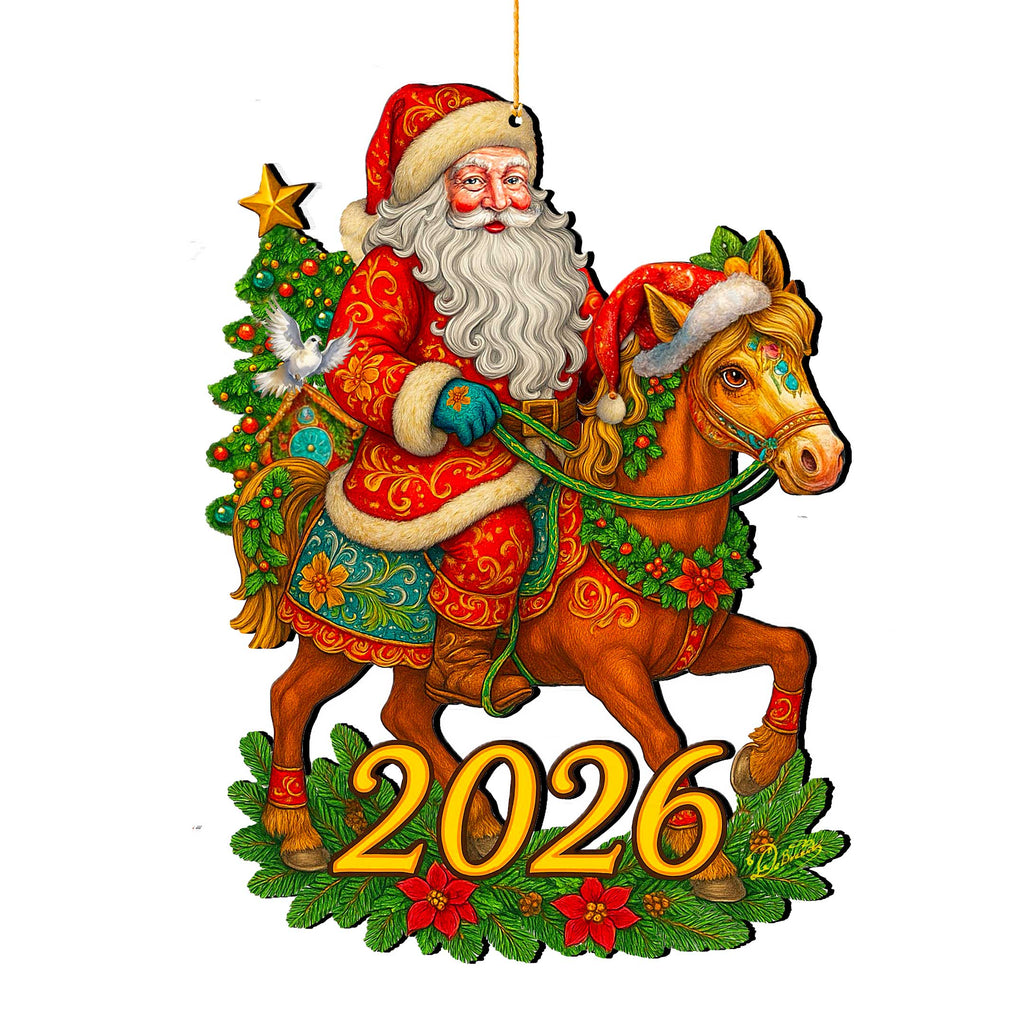 2026 Dated Santa on Horseback Wooden Ornament