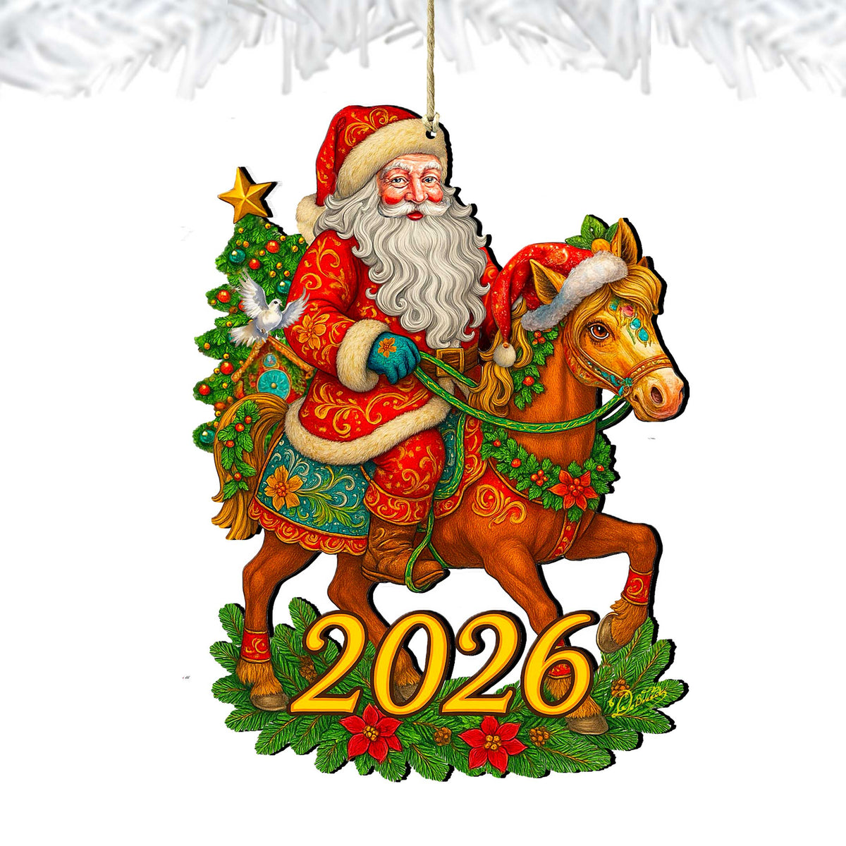 2026 Dated Santa on Horseback Wooden Ornament