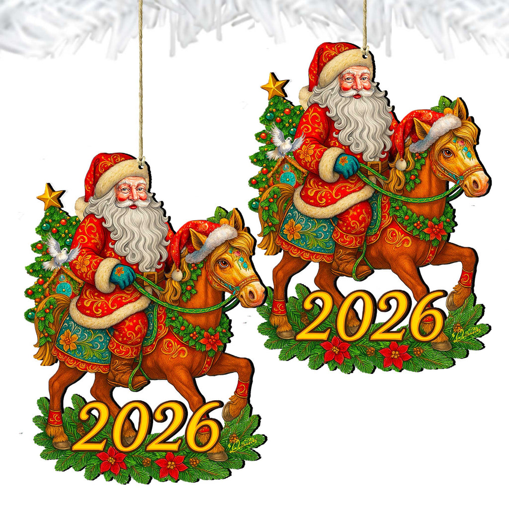 2026 Dated Santa on Horseback Wooden Ornament