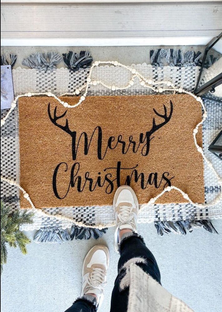 "Merry Christmas" Antlers Coir Doormat