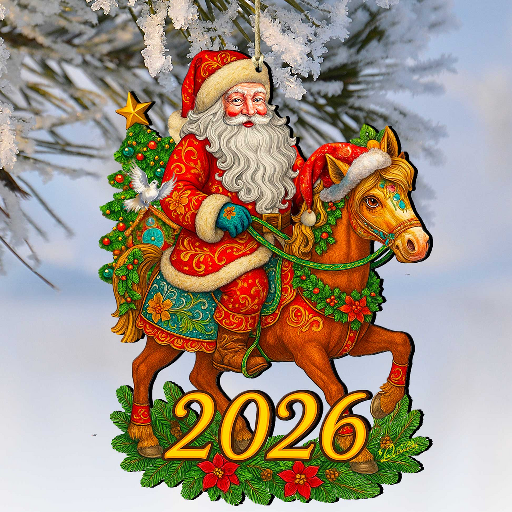 2026 Dated Santa on Horseback Wooden Ornament