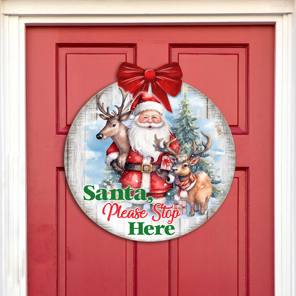 "Santa Please Stop Here" Wooden Porch Sign