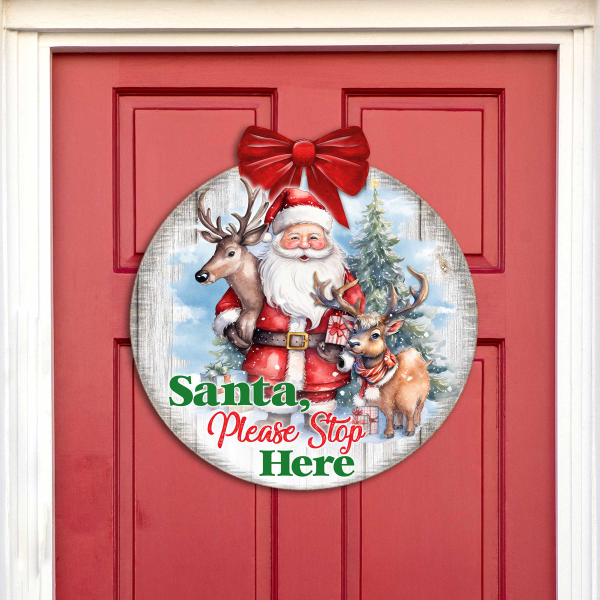 "Santa Please Stop Here" Wooden Porch Sign