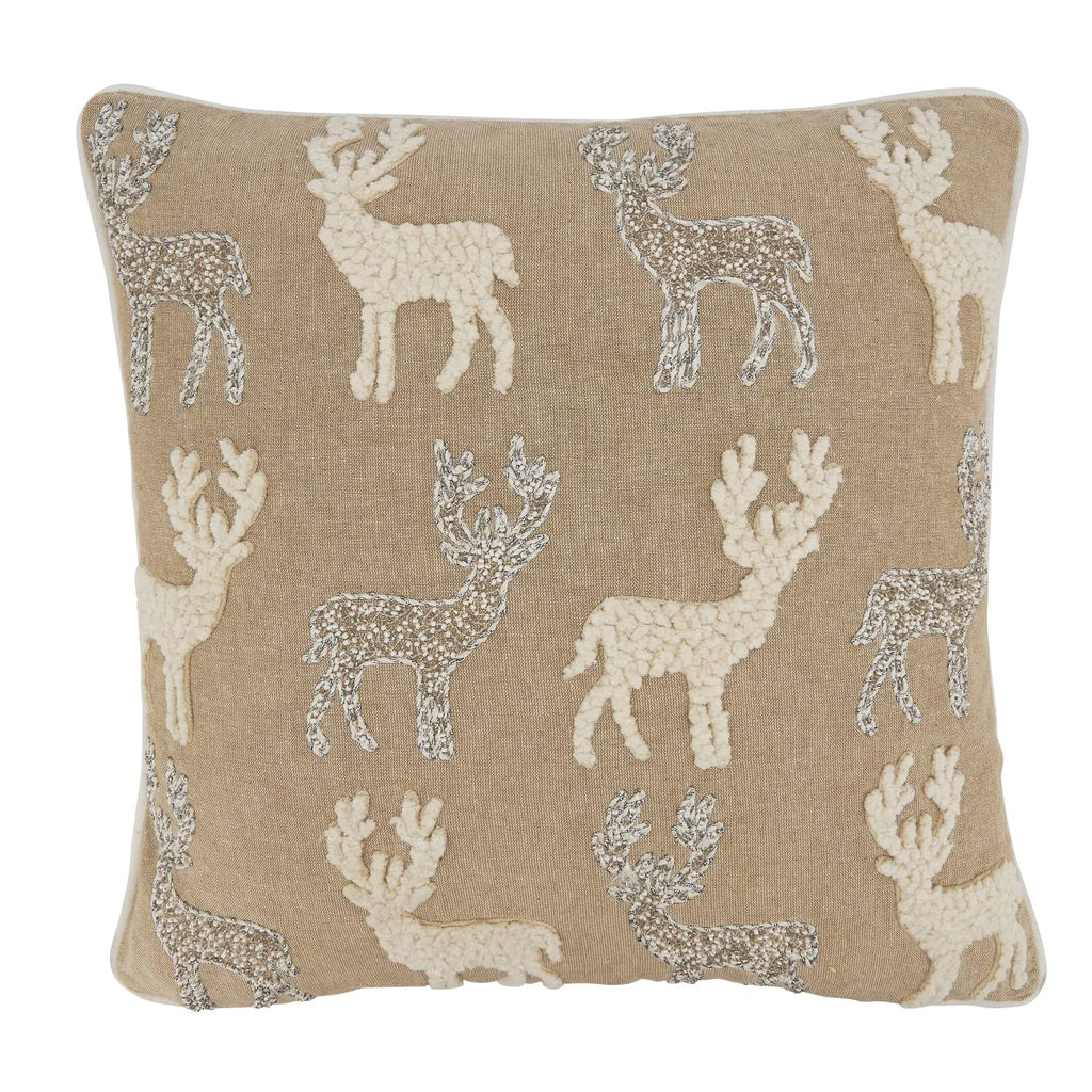Hand-Beaded Reindeer Throw Pillow