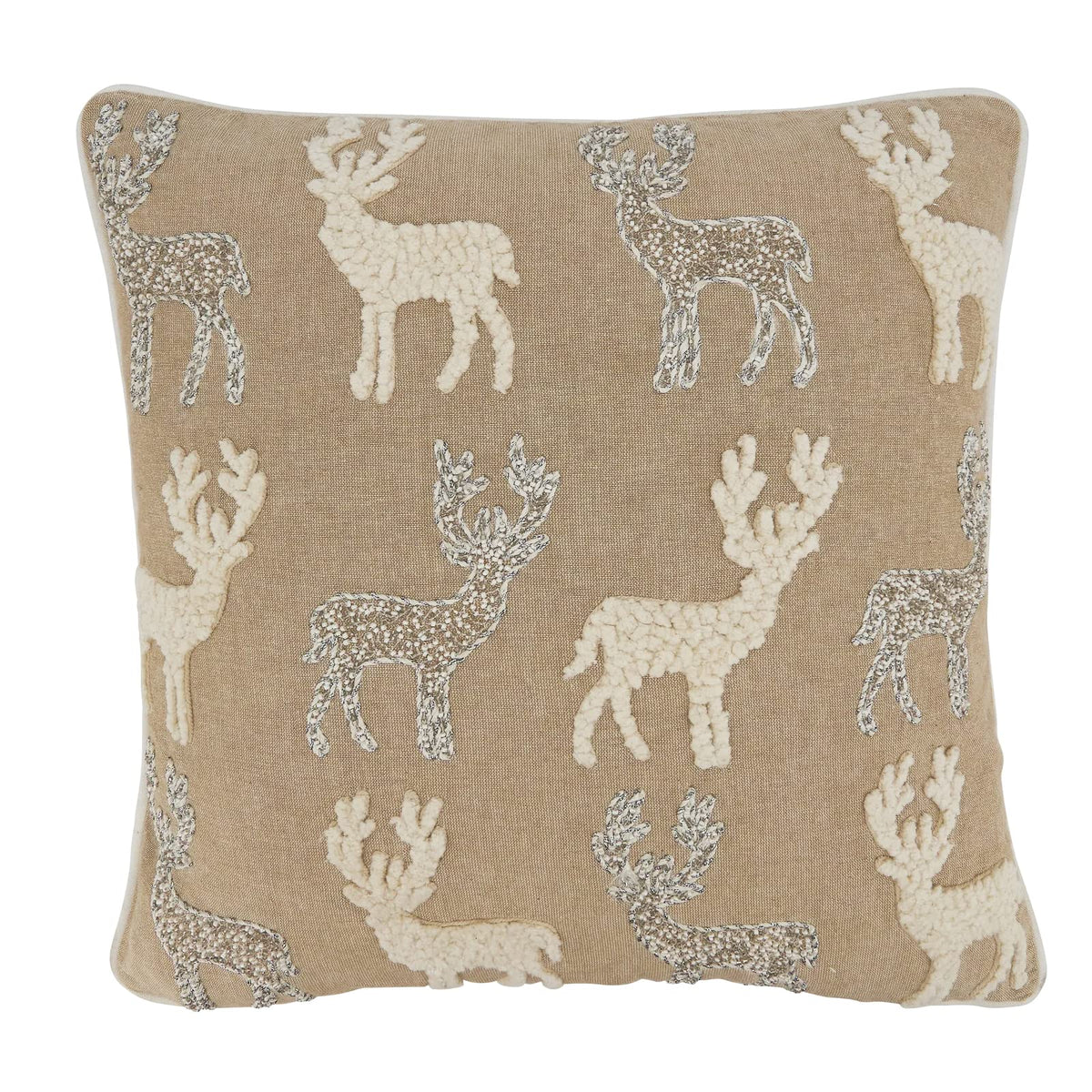 Hand-Beaded Reindeer Throw Pillow