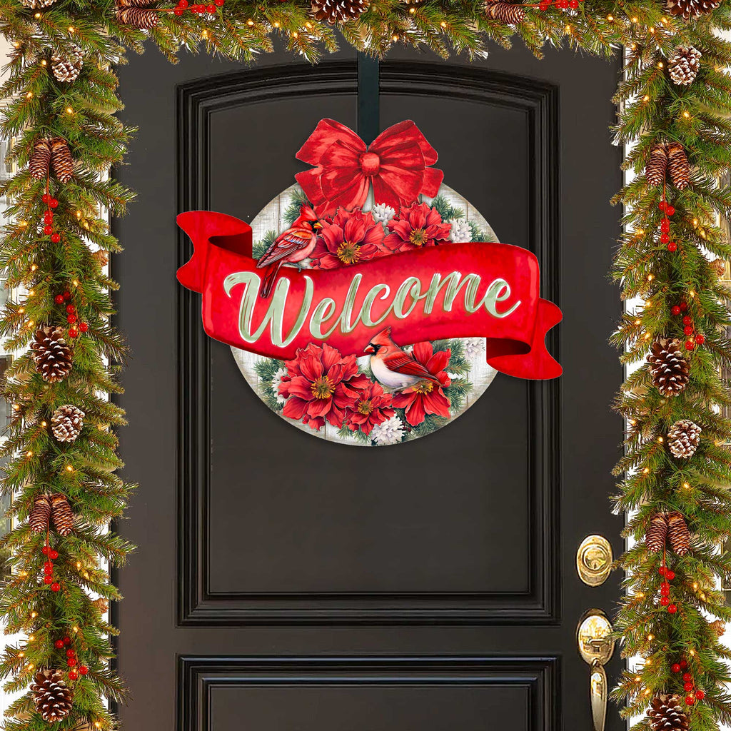 Christmas Wreath Wooden Welcome Sign
