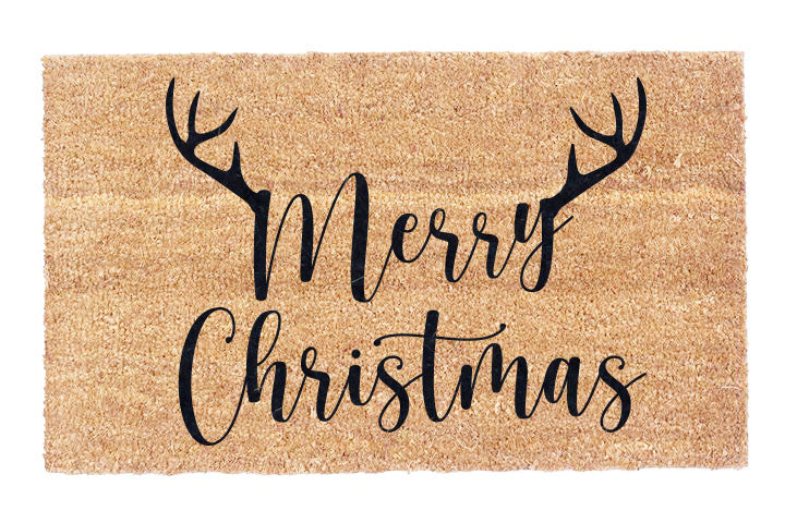 "Merry Christmas" Antlers Coir Doormat