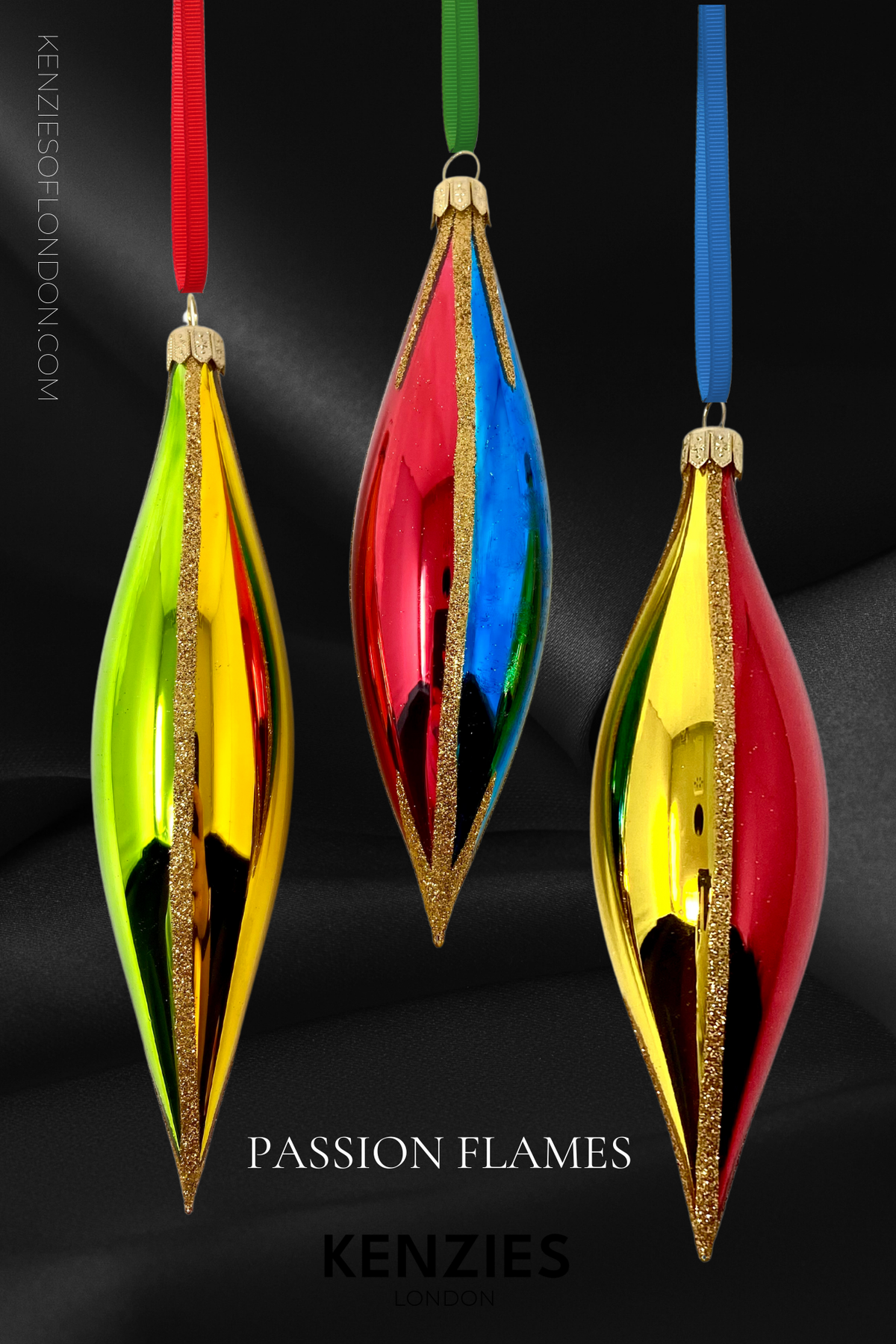 Passion Flames Glass Ornaments, Set of 3