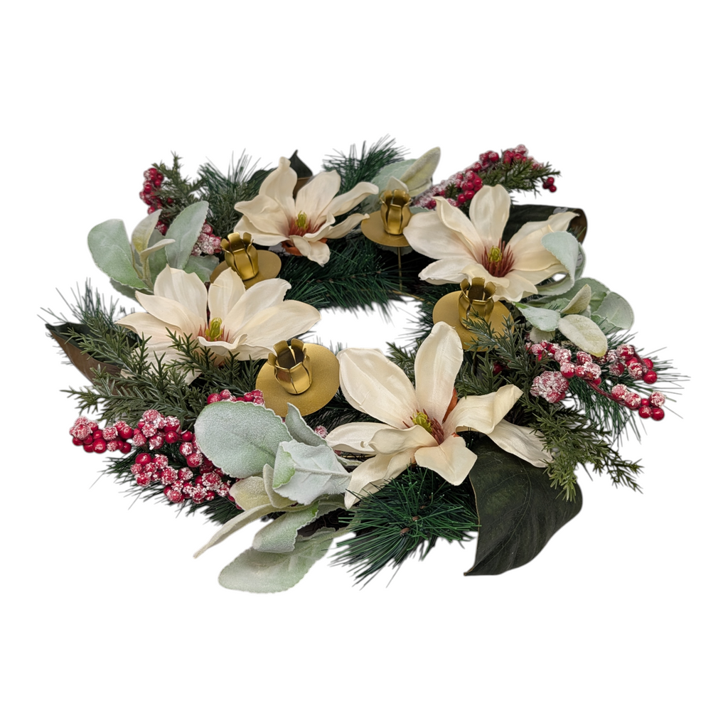 Magnolia & Pine Advent Wreath Centerpiece, 16"