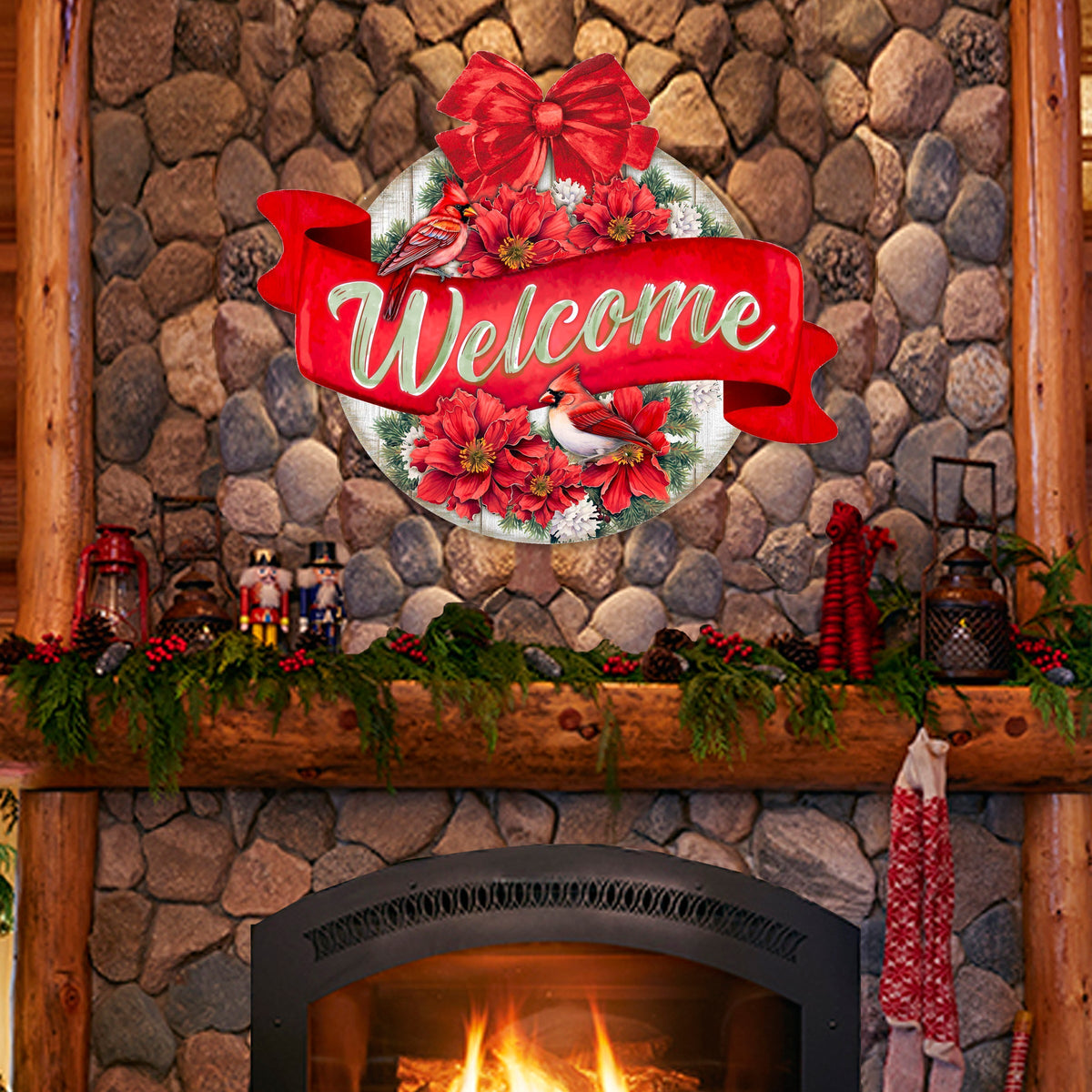 Christmas Wreath Wooden Welcome Sign