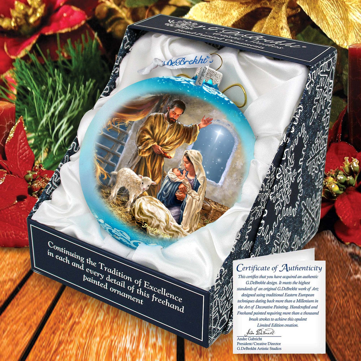 "A Child Is Born" Hand-Painted Glass Nativity Ornament, Limited Edition