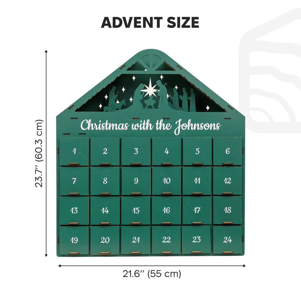 Handcrafted Wooden Advent Calendar, Evergreen