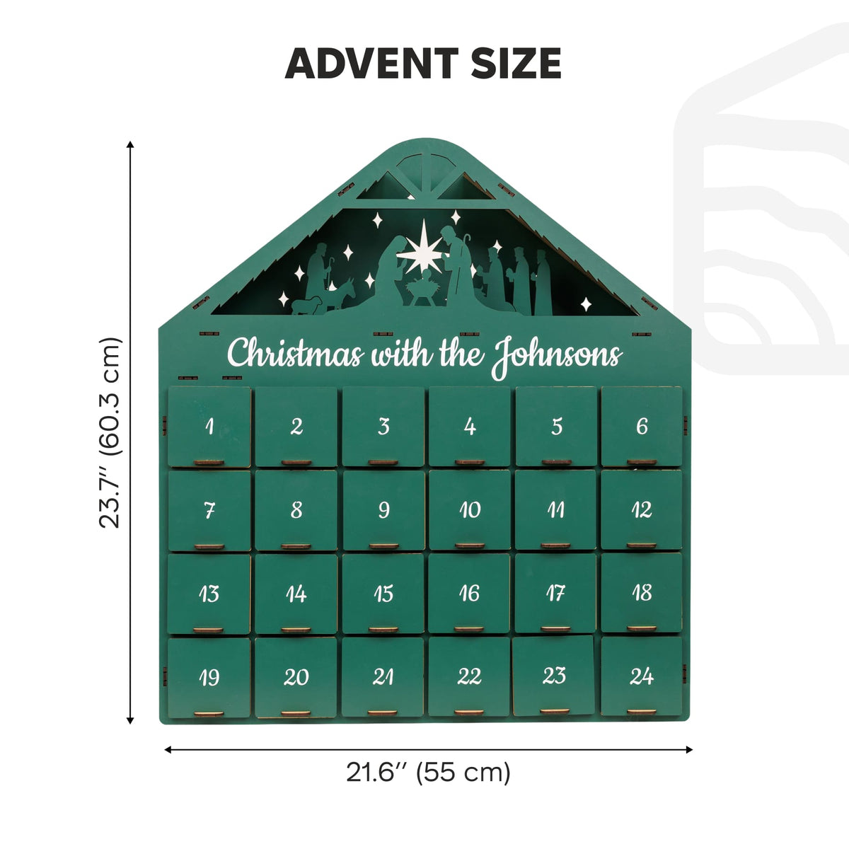 Handcrafted Wooden Advent Calendar, Evergreen