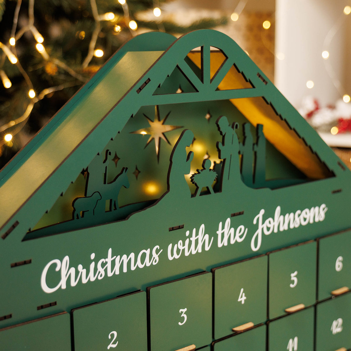 Handcrafted Wooden Advent Calendar, Evergreen