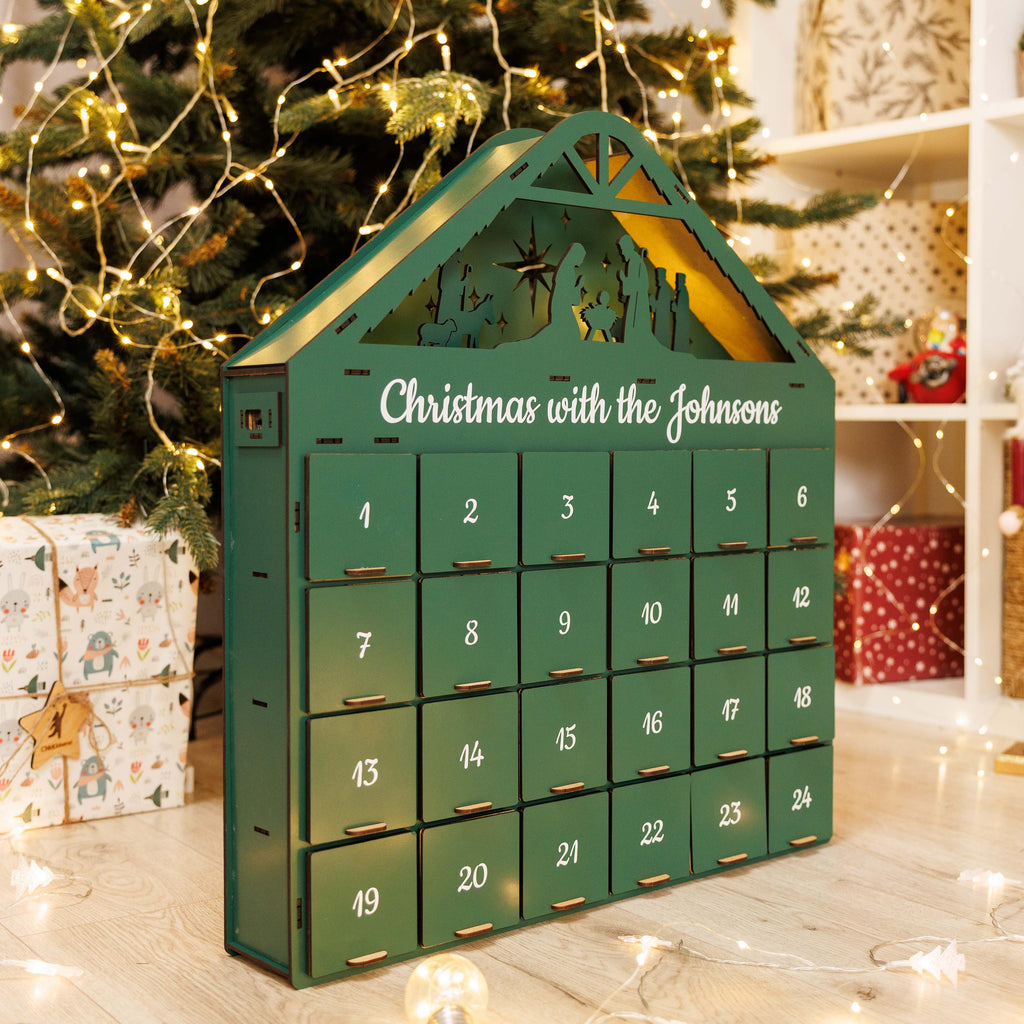 Handcrafted Wooden Advent Calendar, Evergreen