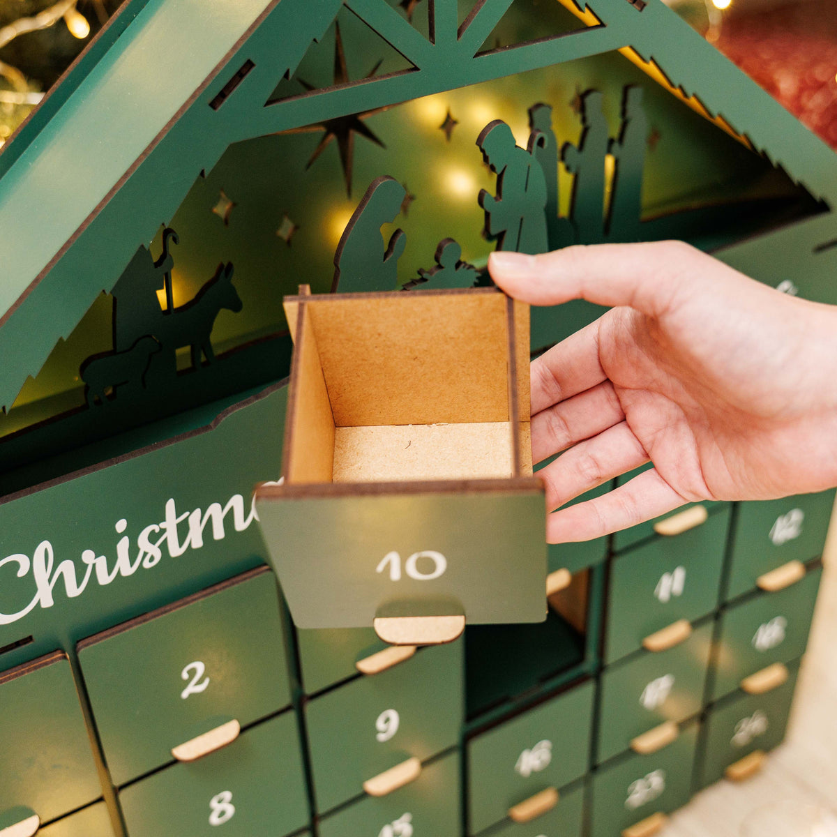 Handcrafted Wooden Advent Calendar, Evergreen