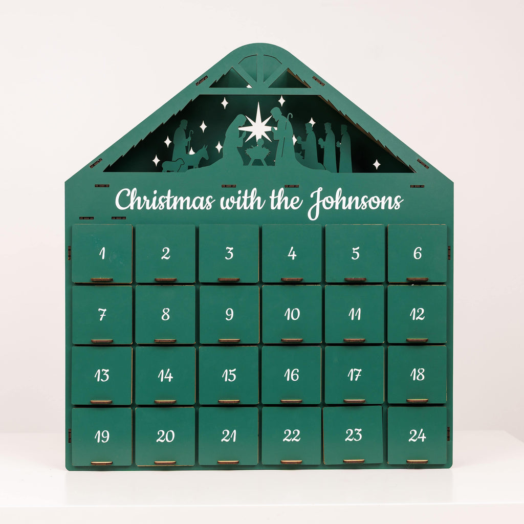 Handcrafted Wooden Advent Calendar, Evergreen