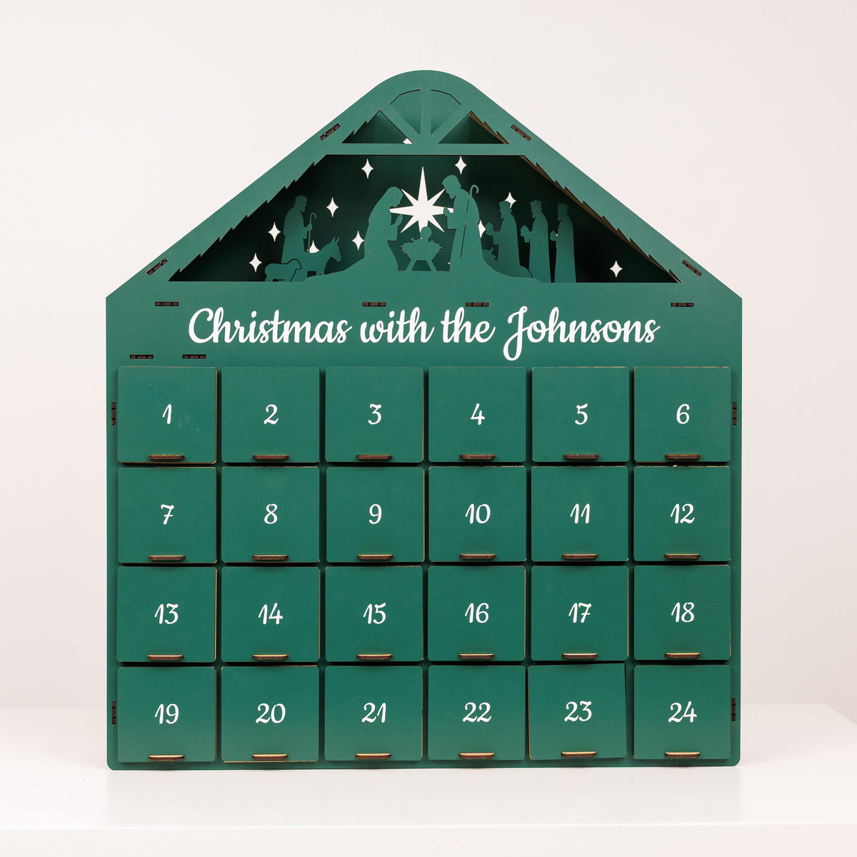 Handcrafted Wooden Advent Calendar, Evergreen