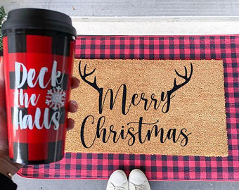 "Merry Christmas" Antlers Coir Doormat