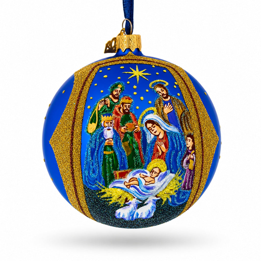 Sacred Nativity Hand-Painted Glass Ornament, 4"
