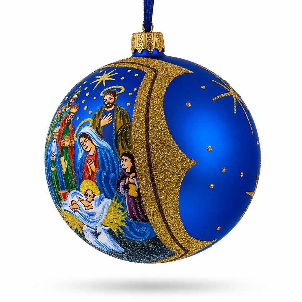 Sacred Nativity Hand-Painted Glass Ornament, 4"