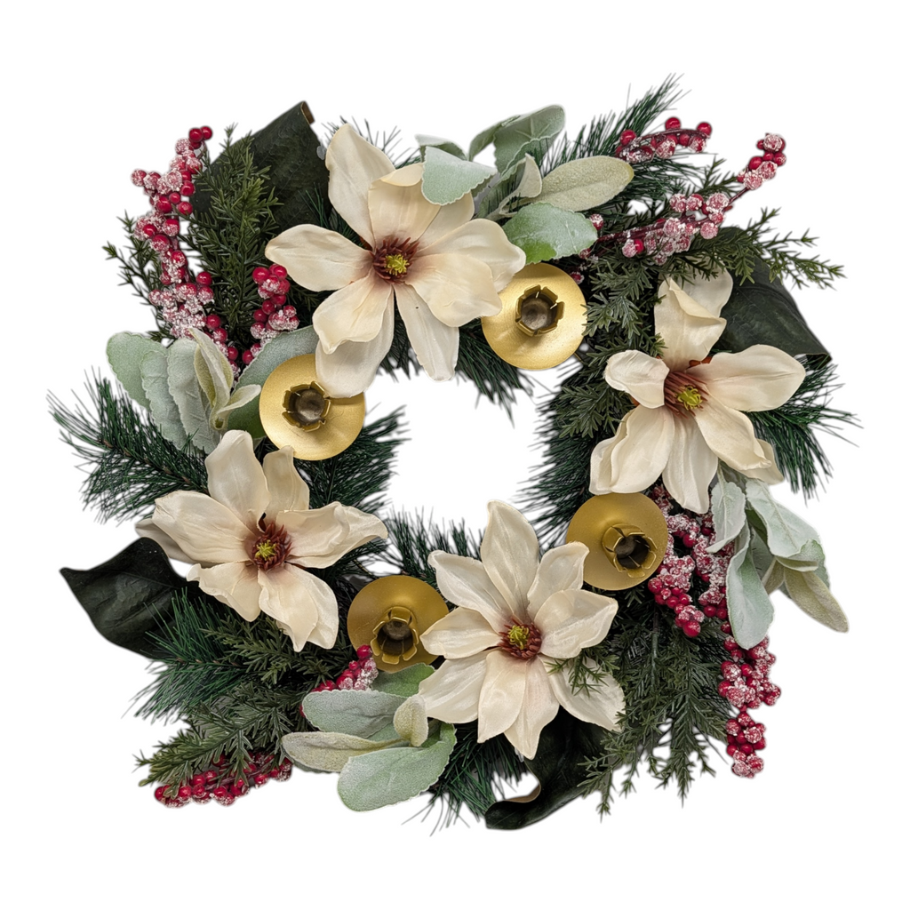 Magnolia & Pine Advent Wreath Centerpiece, 16"