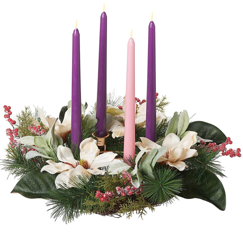 Magnolia & Pine Advent Wreath Centerpiece, 16"